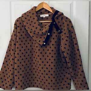 LOFT Brown and Black Polka Dot Cowl Neck Sweater